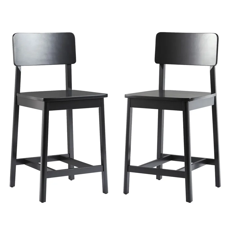 Minimalist Solid Wood Counter Stool, Set of 2, Black