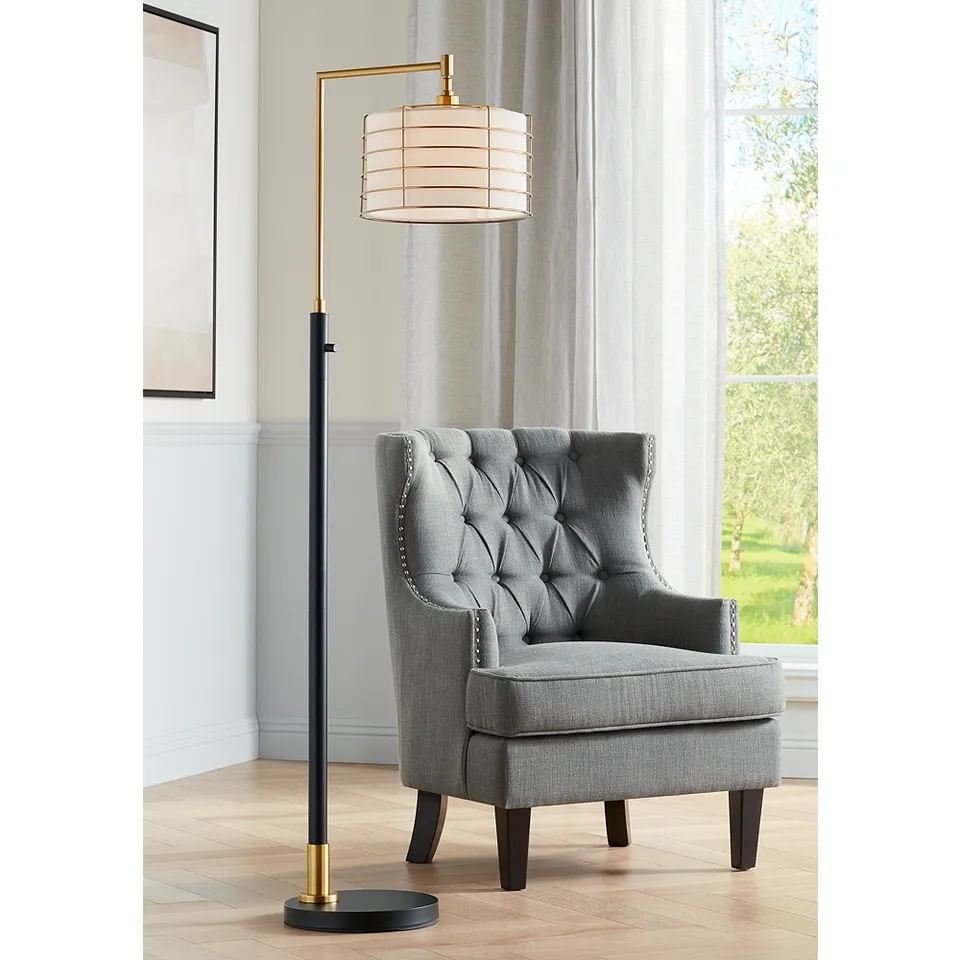 Possini Euro Amani 63 1/2" Black Gold Chairside Downbridge Floor Lamp