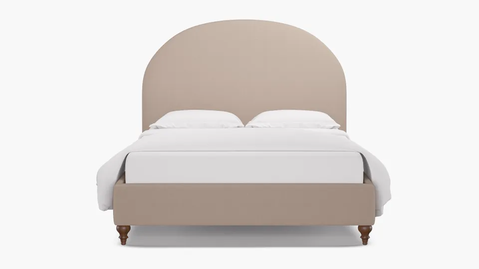Demilune Bed, Husk Everyday Linen, Walnut Traditional Turned Leg, King