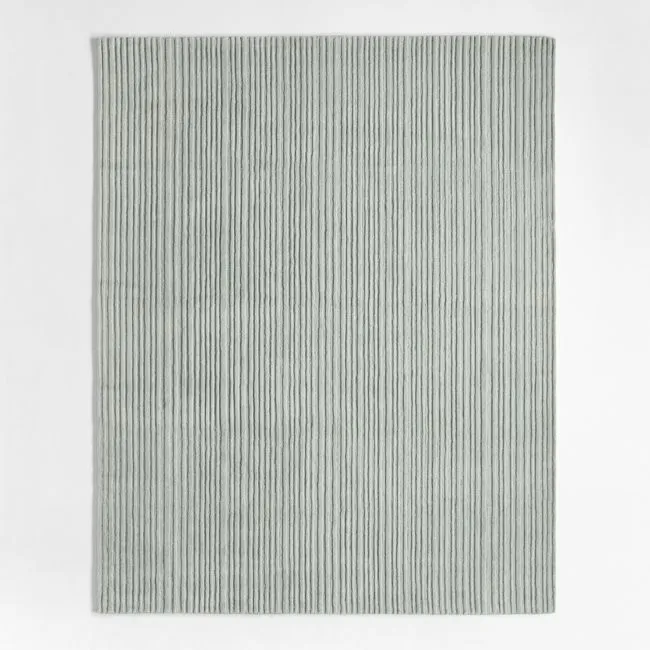 Paloma Textured Stripe Pine Green Kids Wool Area Rug 8'x10'