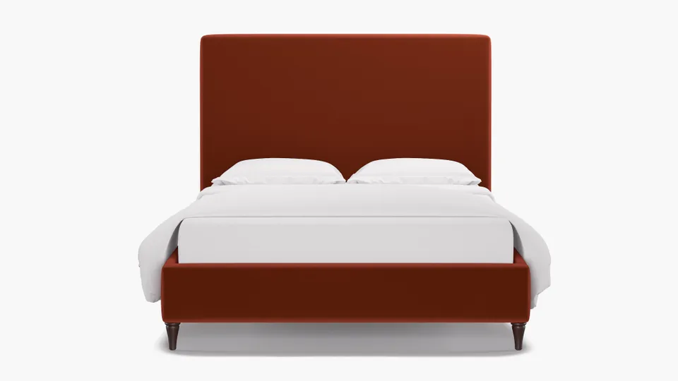 Classic Bed, Rust Performance Velvet, Espresso Decorative Tapered Leg, Queen