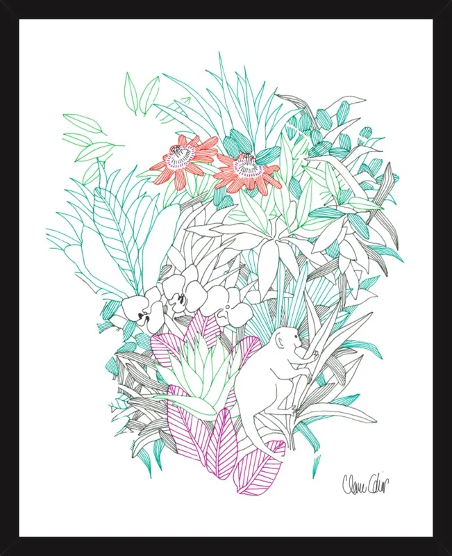 Passionflowers, orchids and the squirrel monkey  by Claire Colin for Artfully Walls