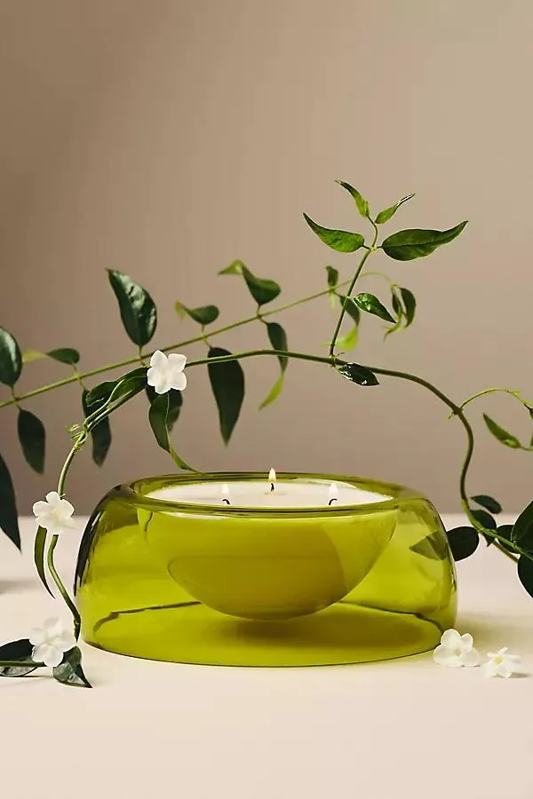 Handblown Floral Jasmine Glass Candle