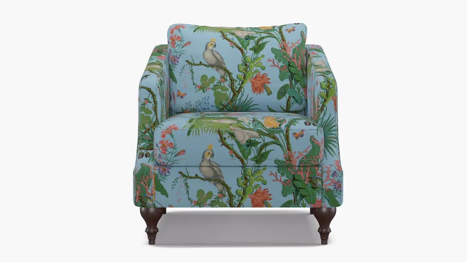 Slope Arm Chair, Sky Cinque Terra, Espresso Turned Wood Leg