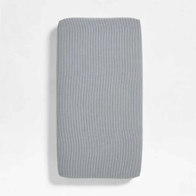 Supersoft Deep Indigo Striped 100% Organic Cotton Gauze Baby Crib Fitted Sheet