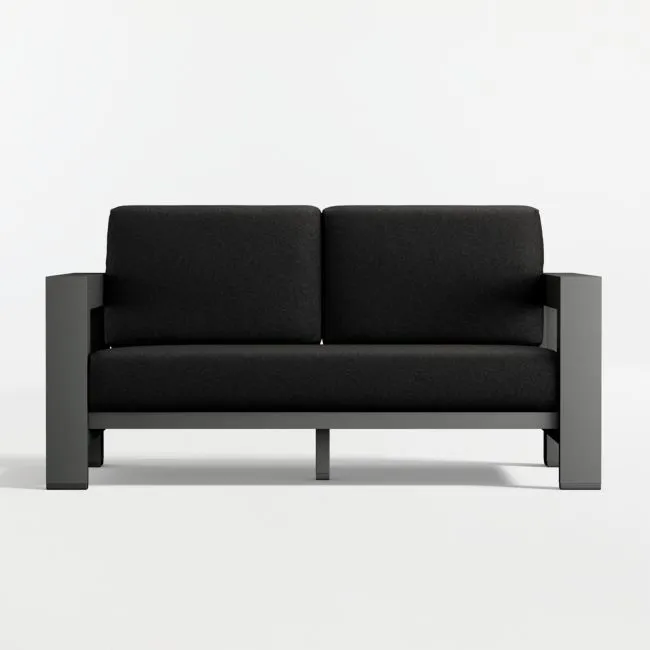 Walker 63" Metal Outdoor Loveseat with Canvas Black Sunbrella ® Cushions