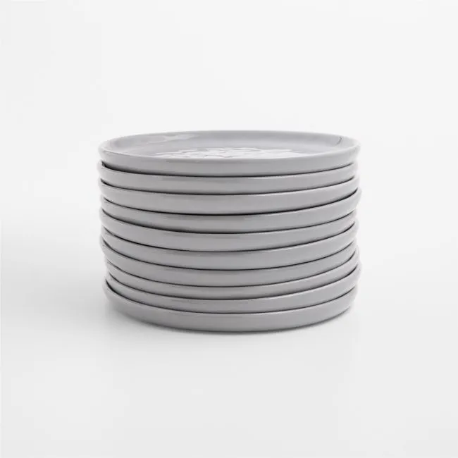 Mercer Grey Round Stoneware Appetizer Plates, Set of 10