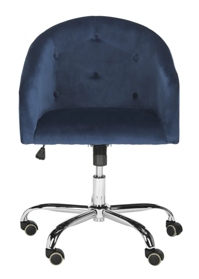 Amy Tufted Velvet Chrome Leg Swivel Office Chair - Navy/Chrome