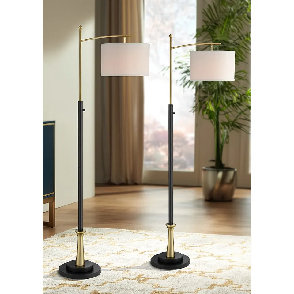 Possini Euro Burbank 64" Black Brass Downbridge Floor Lamps Set of 2