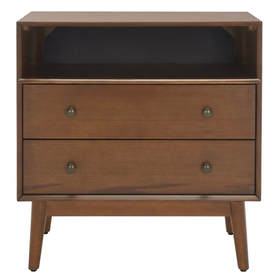 Scully 2 Drawer 1 Shelf Chest - Medium Oak / Antique Gold