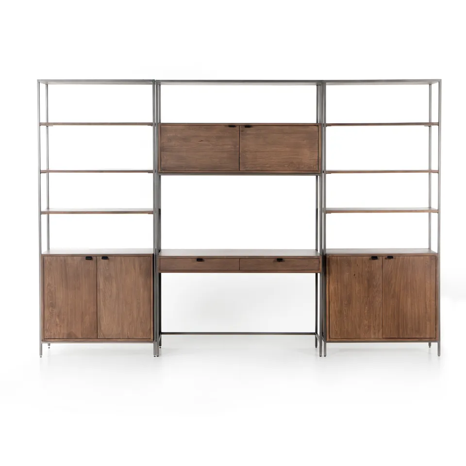 Trey Modular Wall-2 Bookcase-Desk-Auburn