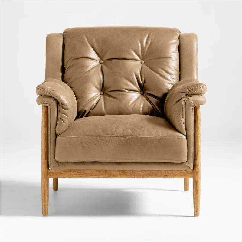 Cigar Wood and Leather Accent Chair