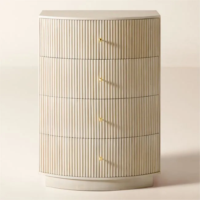 Cameo 33" Fluted Whitewash Wood 4-Drawer Tall Dresser