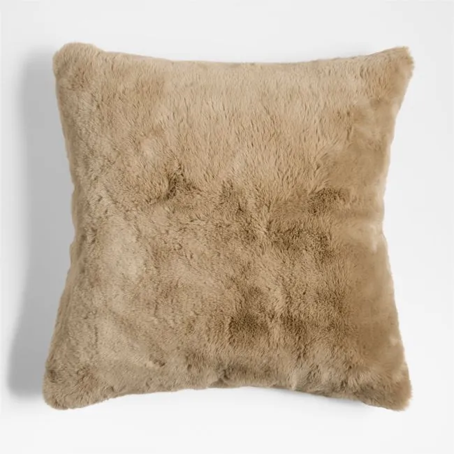 Sierra Tan Faux Fur 23"x23" Throw Pillow with Down-Alternative Insert