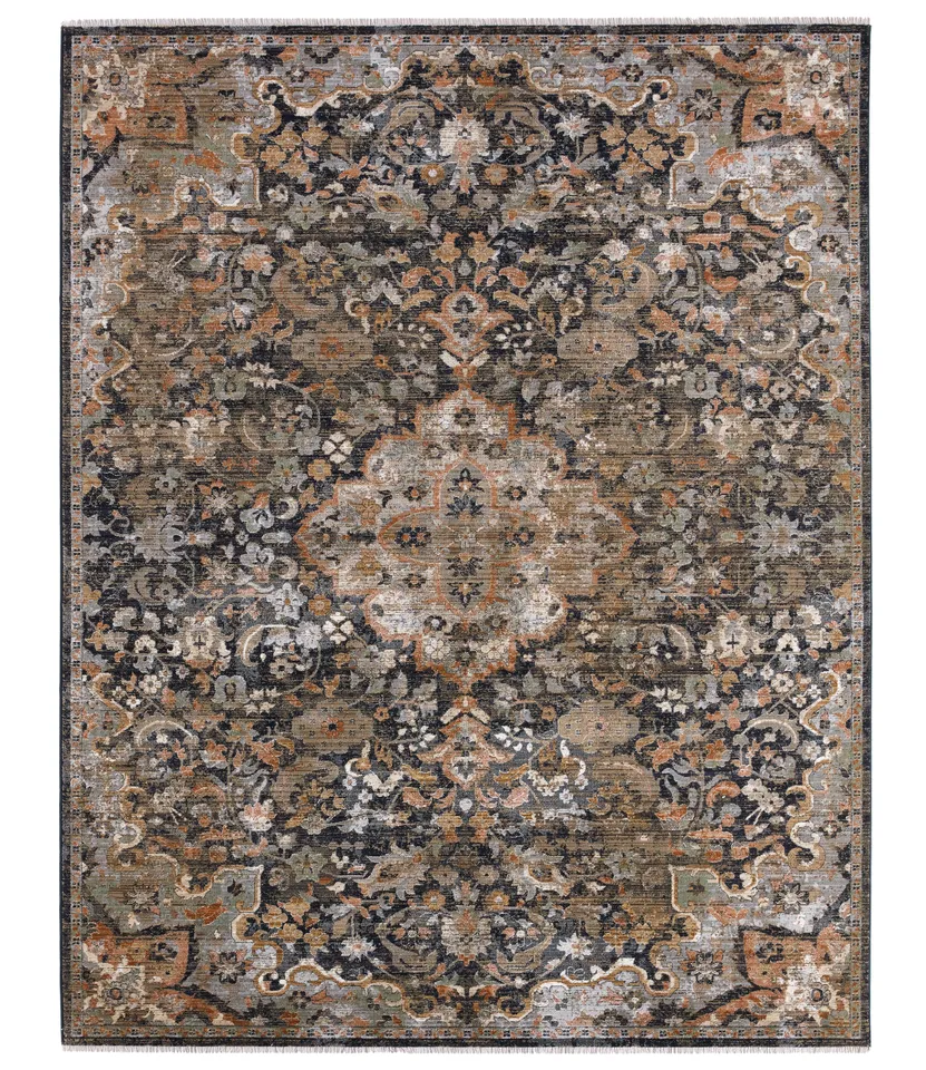 Label J Amena ZFA09 Medallion Dark Navy and Taupe Area Rug (9'X12'11")