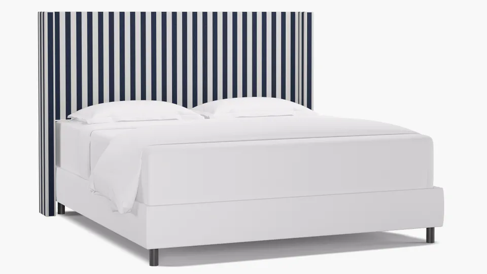 Modern Wingback Headboard, Navy Cabana Stripe, King