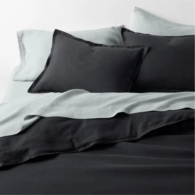 Aire Natural European Linen Linen Midnight Navy Blue Full/Queen Duvet Cover
