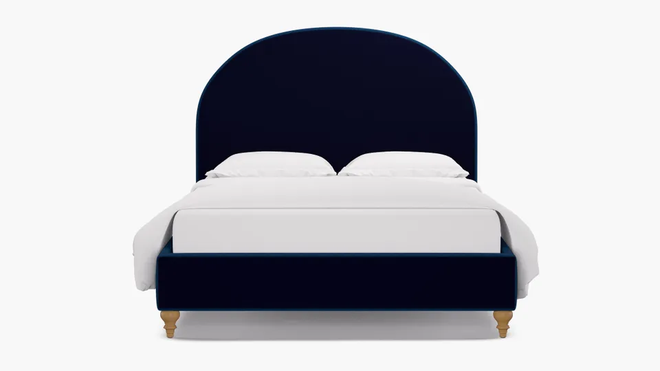 Demilune Bed, Cobalt Performance Plush Velvet, Natural Traditional Turned Leg, Twin