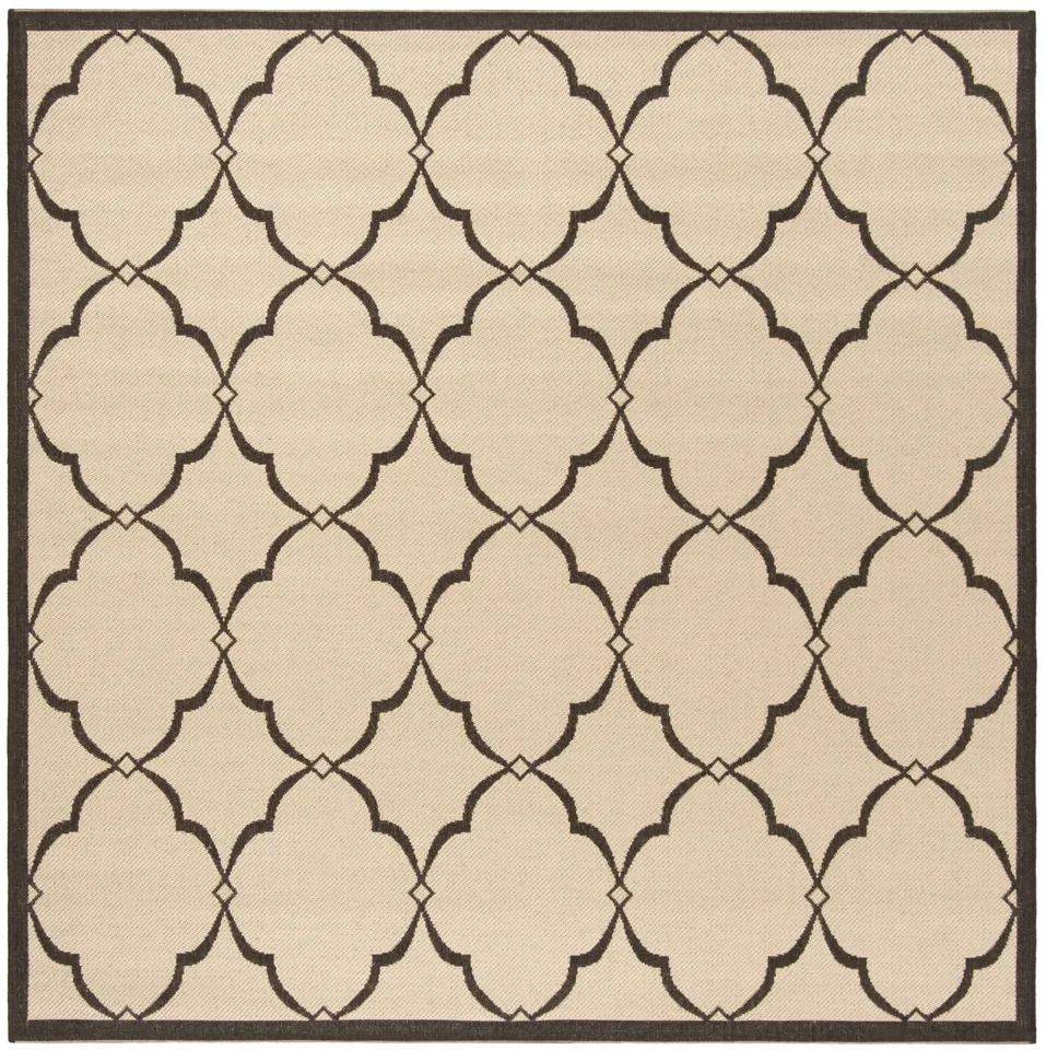 Arlo Home Indoor/Outdoor Woven Area Rug, LND125U, Cream/Brown,  6' 7" X 6' 7" Square