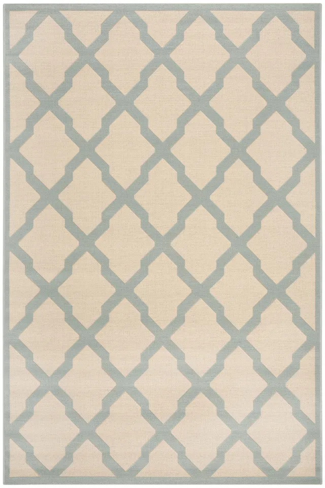 Arlo Home Indoor/Outdoor Woven Area Rug, LND122L, Cream/Aqua,  4' X 6'