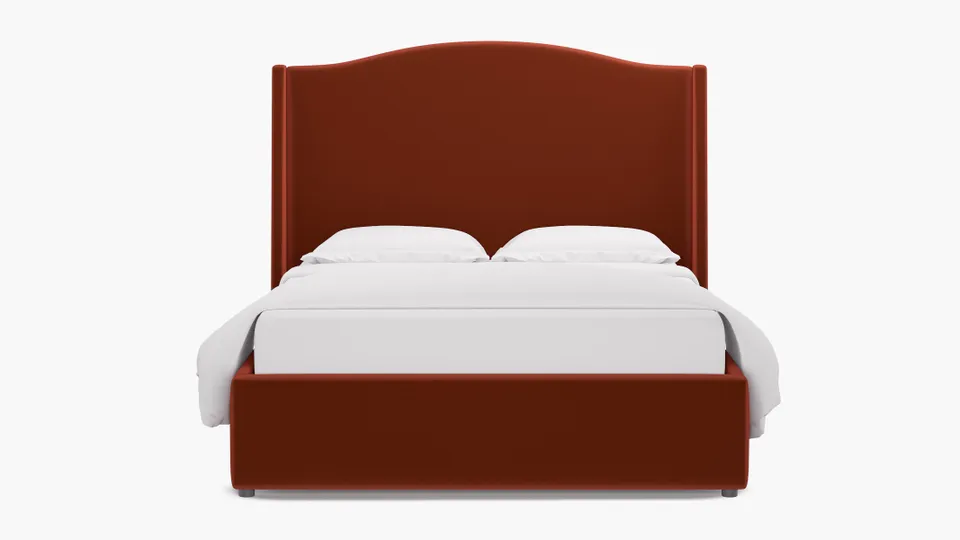 Curved Wingback Bed, Rust Performance Velvet, Queen