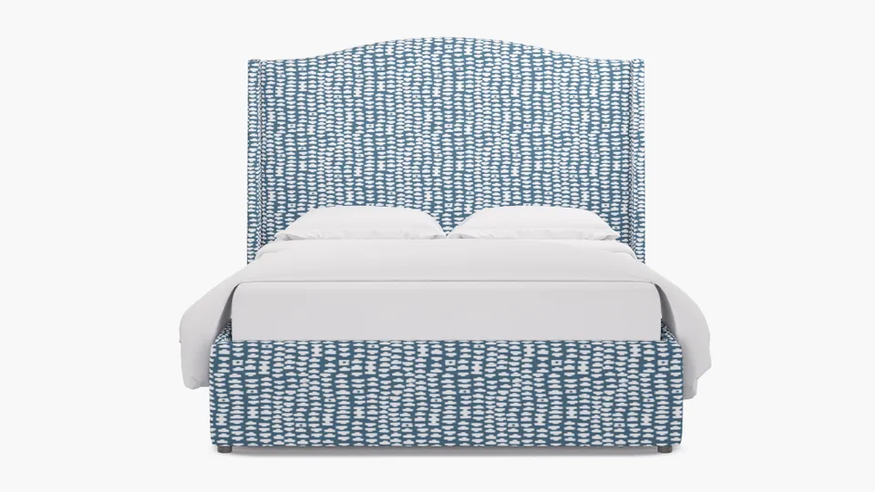 Curved Wingback Bed, Dusty Blue Odalisque, Queen