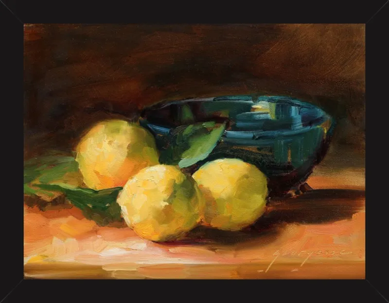 Lemons and Blue Bowl by Georgesse Gomez for Artfully Walls