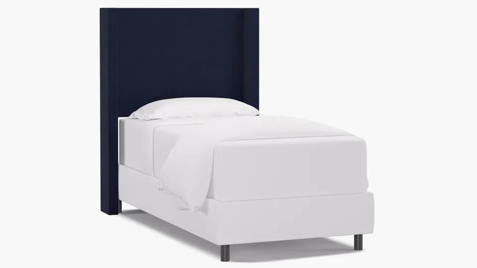 Modern Wingback Headboard, Navy Classic Velvet, Twin