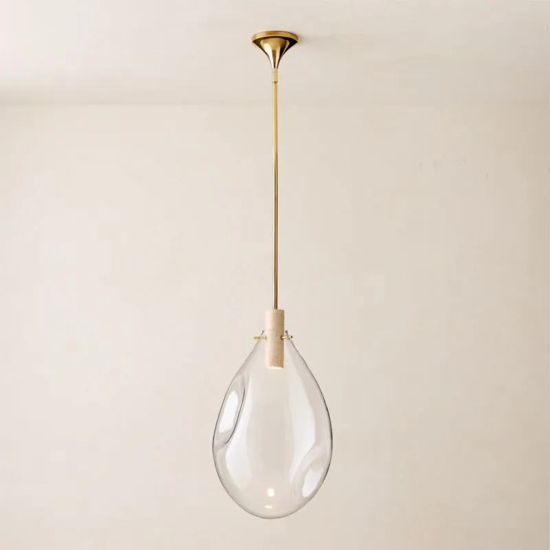 Calandra Glass and Travertine Pendant Light Large