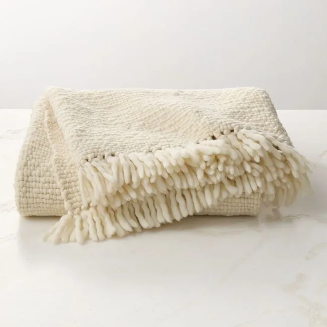 Silas Handwoven Warm White Wool Throw Blanket 50"x70"