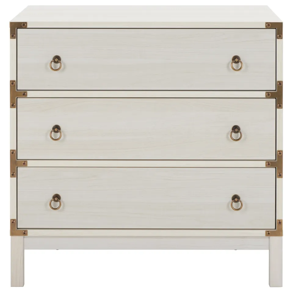 Galio 3 Drawer Chest - Bleached White / Gold