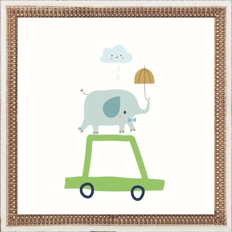 Retro Elephant and Car by Sarah Betz - Little Cube for Artfully Walls