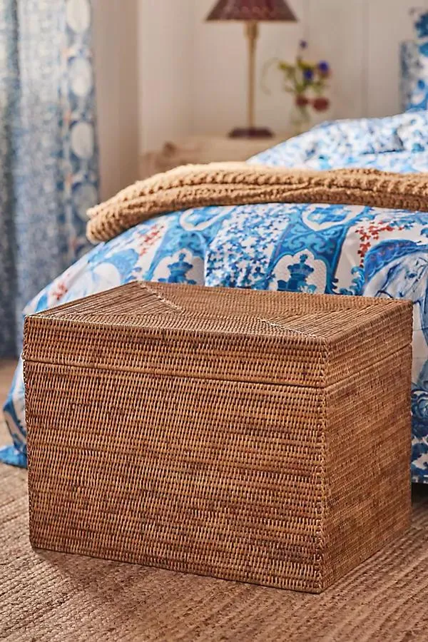 Handwoven Rattan Rectangular Hinged Trunk