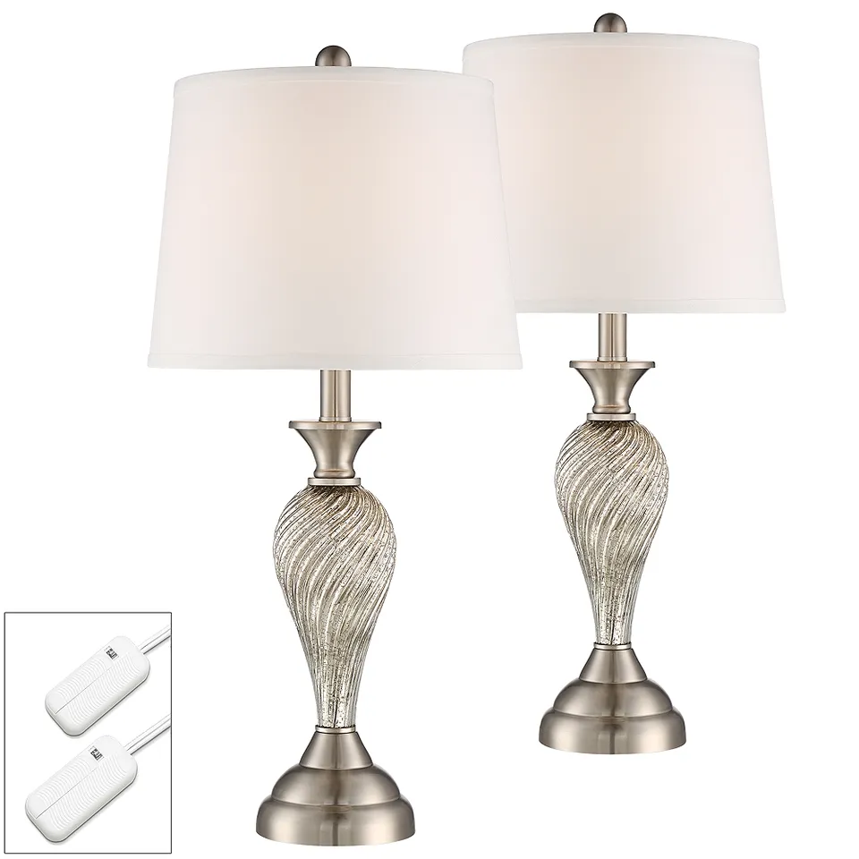 Regency Hill Arden 25" Mercury Glass Lamps Set with Dimmers