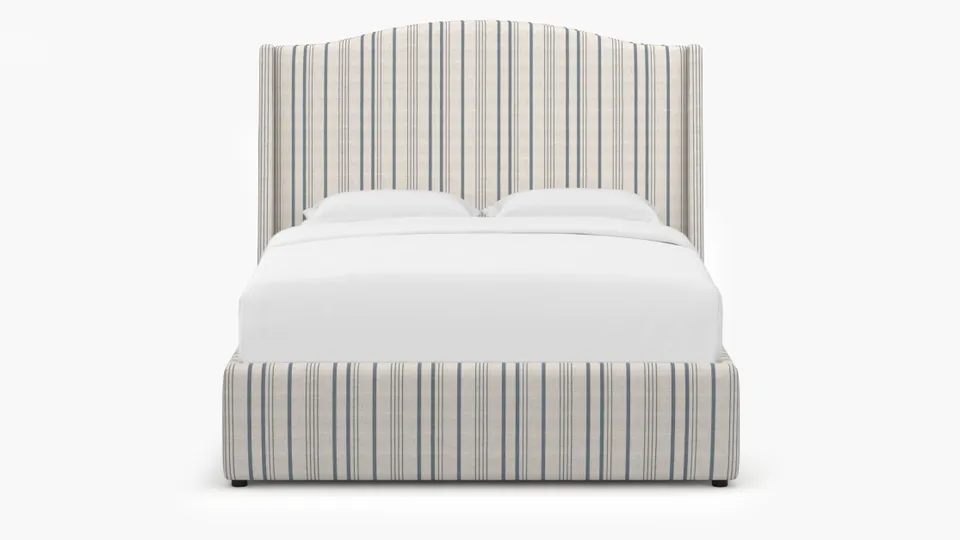 Curved Wingback Bed, Blue Market Stripe, Full