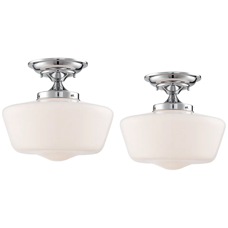 Schoolhouse Floating 12" Wide Chrome and Glass Ceiling Lights Set of 2