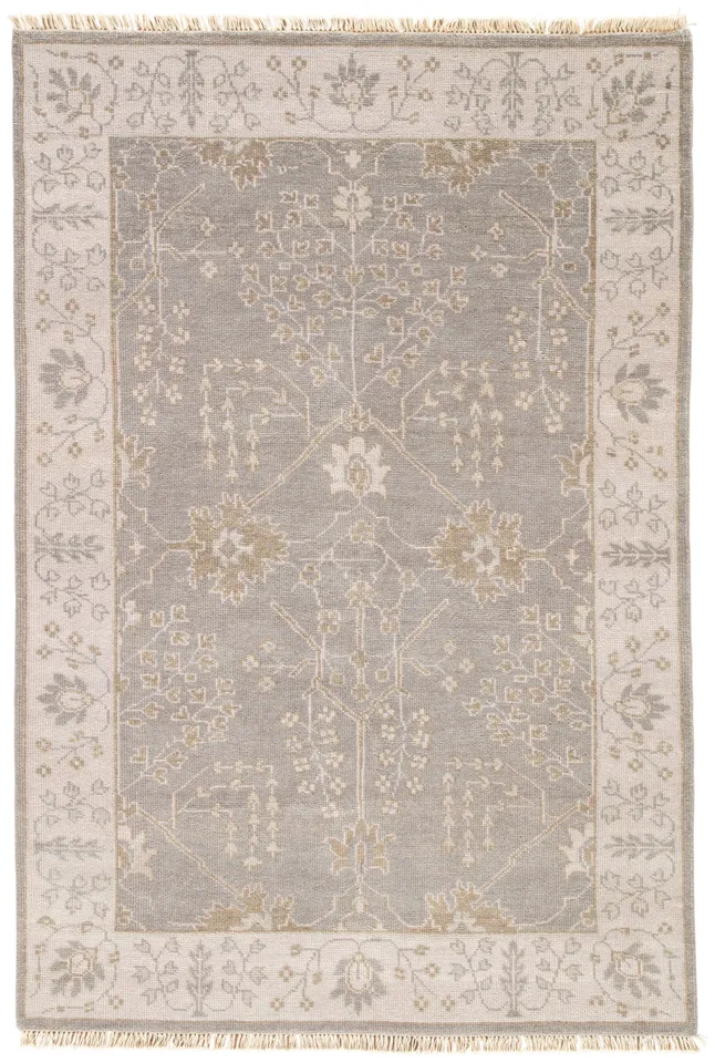 Reagan Hand-Knotted Bordered Gray/ Beige Runner Rug (3'X10')