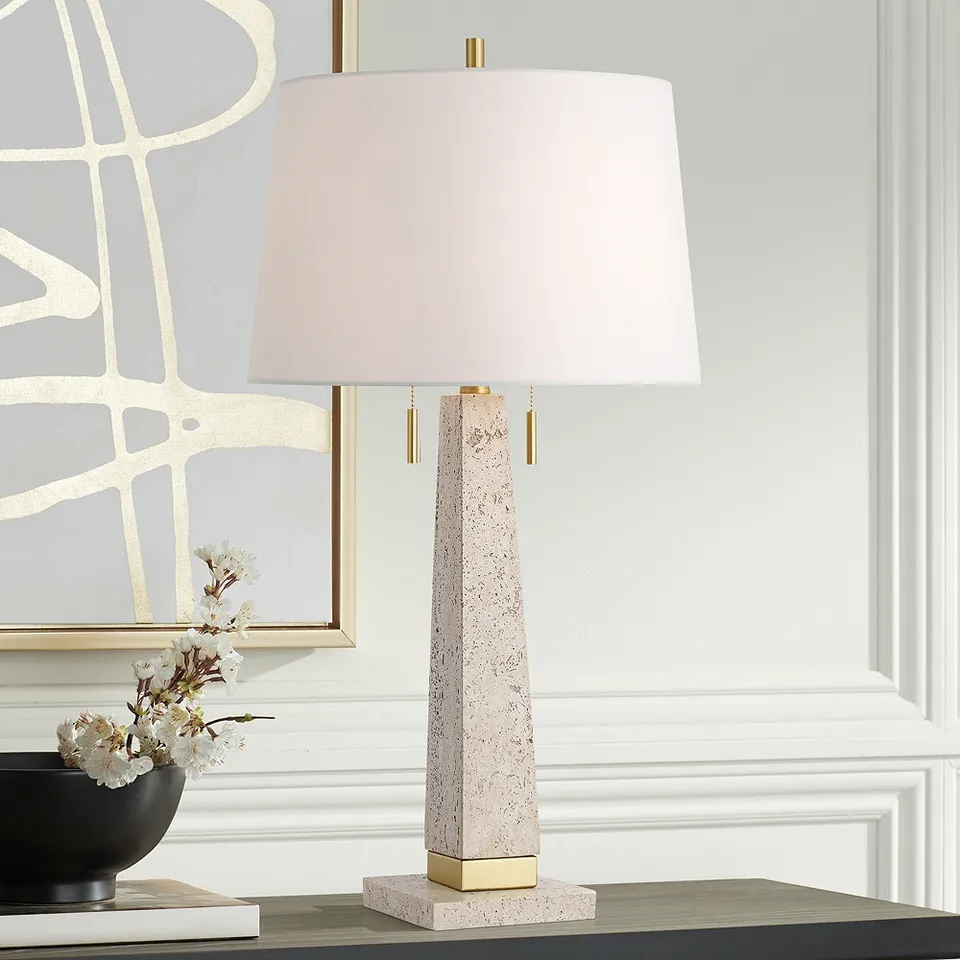 Possini Euro Lorena 29 1/4" Modern Brass and Sandstone Table Lamp