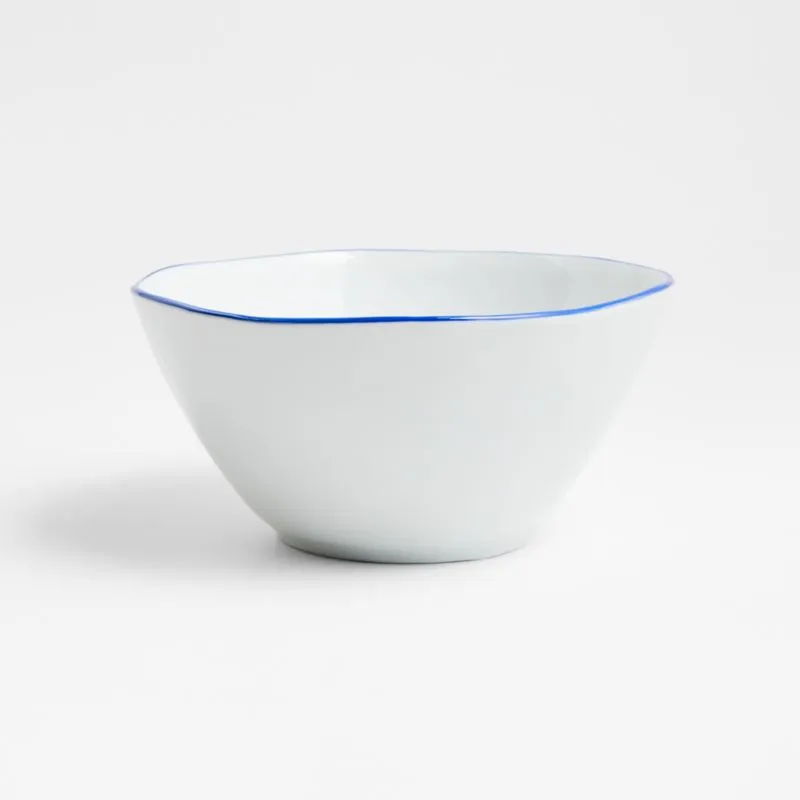 Mercer Blue Rim Porcelain Cereal Bowls, Set of 8