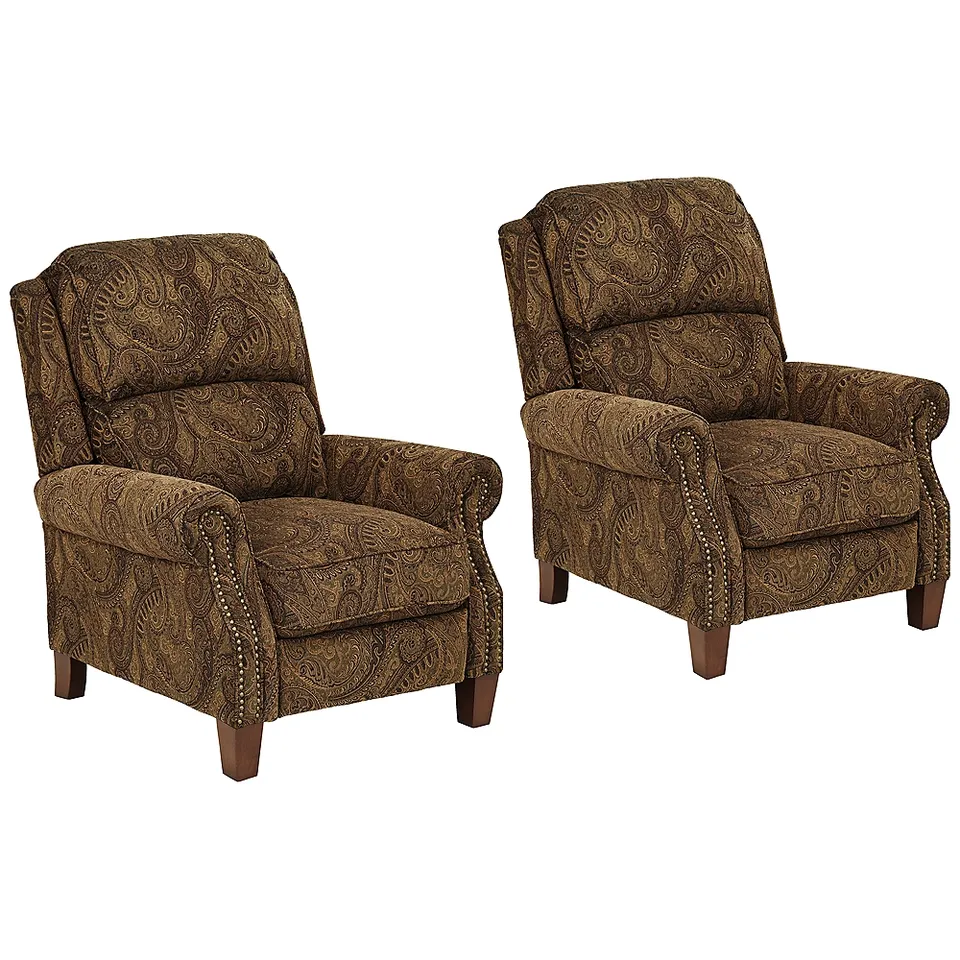 Beaumont Brown Paisley Fabric 3-Way Recliners Set of 2