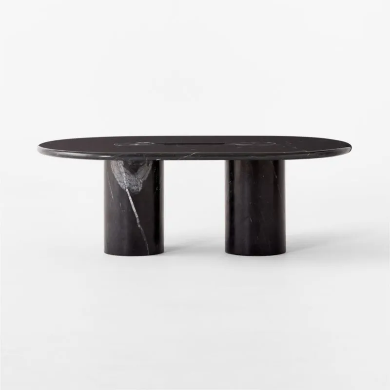 Liguria 51" Oval Black Marble Coffee Table with Black Marble Base by Gianfranco Frattini