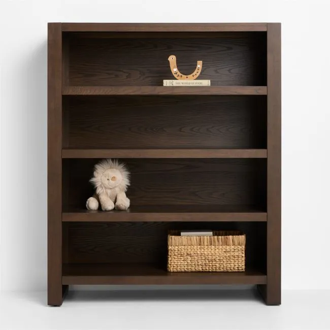 Gemini Deep Brown Ash Wood Tall 4-Shelf Kids Bookcase