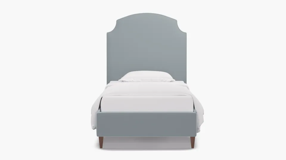 Cove Bed, Sterling Performance Velvet, Walnut Square Tapered Leg, Twin