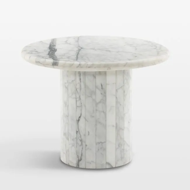Leni White Calacatta Marble 23" Round Pedestal End Table