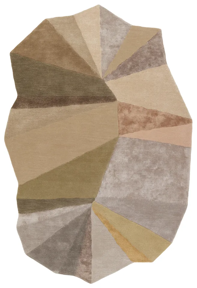 Sabha Handmade Abstract Tan/Green Area Rug (6'X9' Irregular)