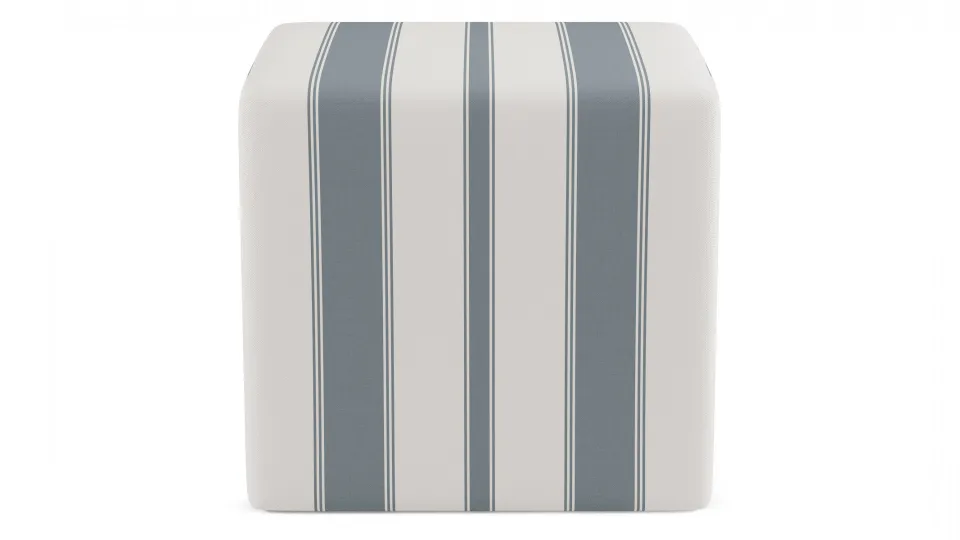 Cube Ottoman, French Blue Clarence Stripe