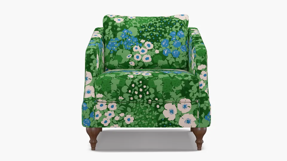 Slope Arm Chair, Bluebird Million Flowers, Walnut Turned Wood Leg