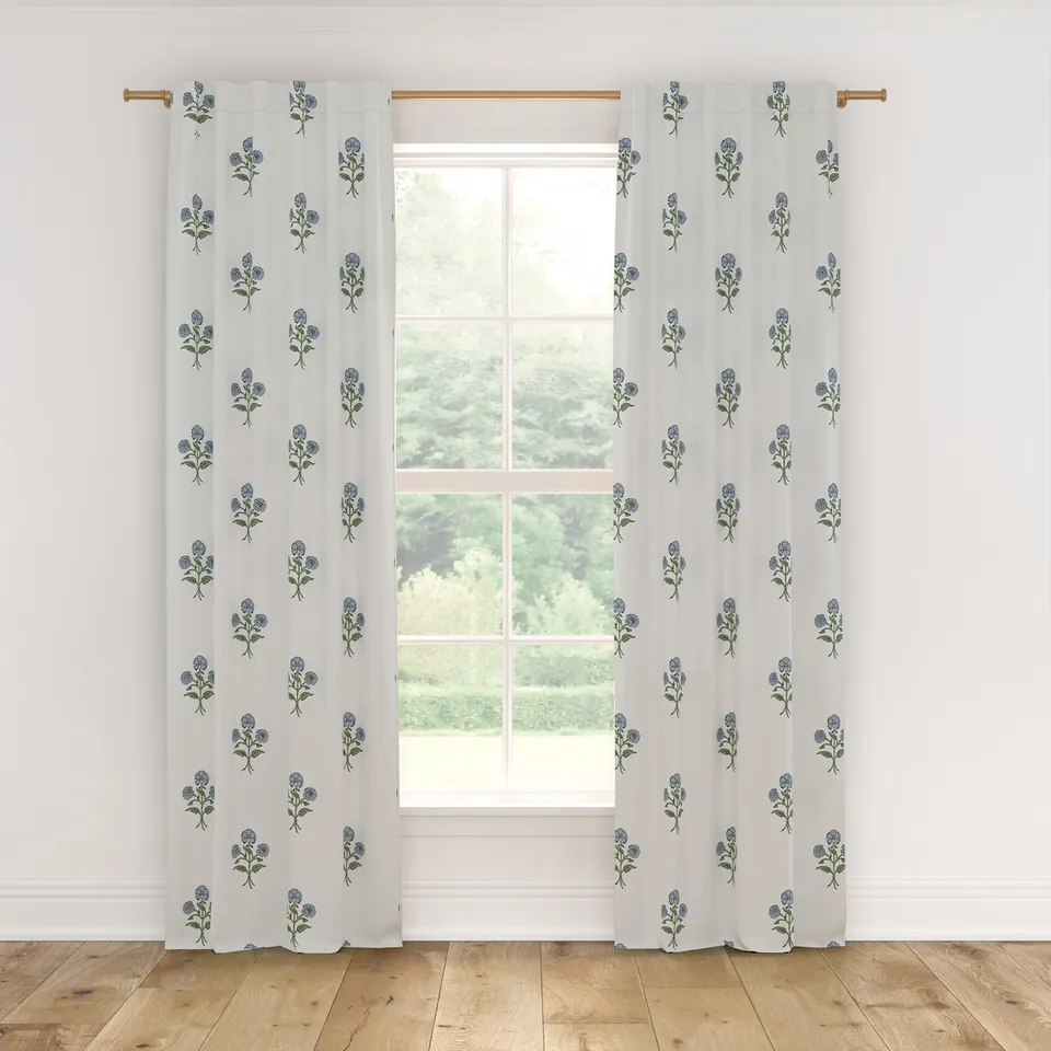 Printed Linen Curtain, Blue Delphine, 50" x 96", Blackout