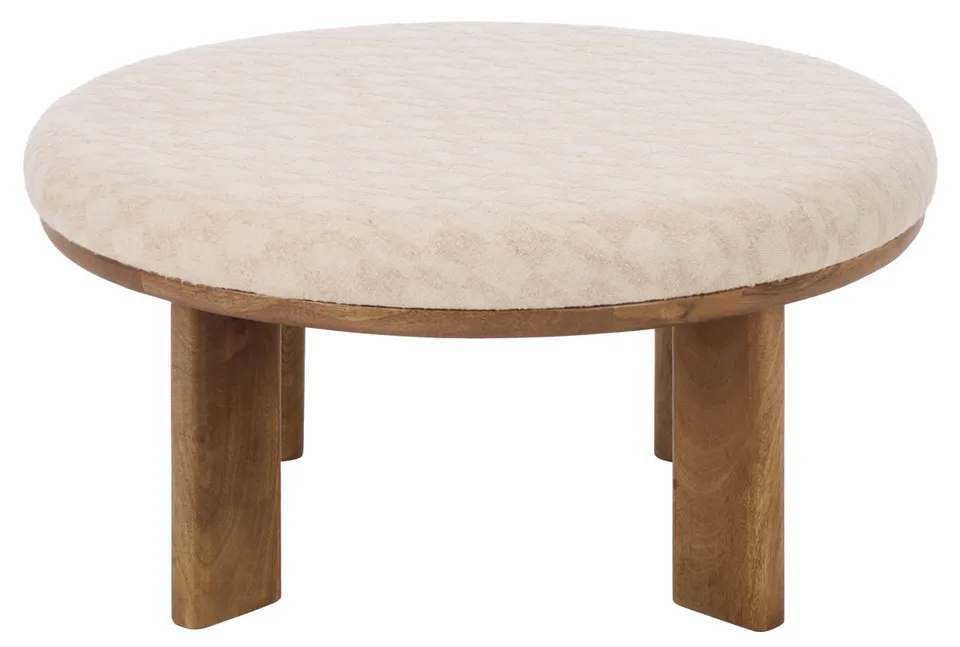 Evgenia Round Ottoman - Cream / Walnut