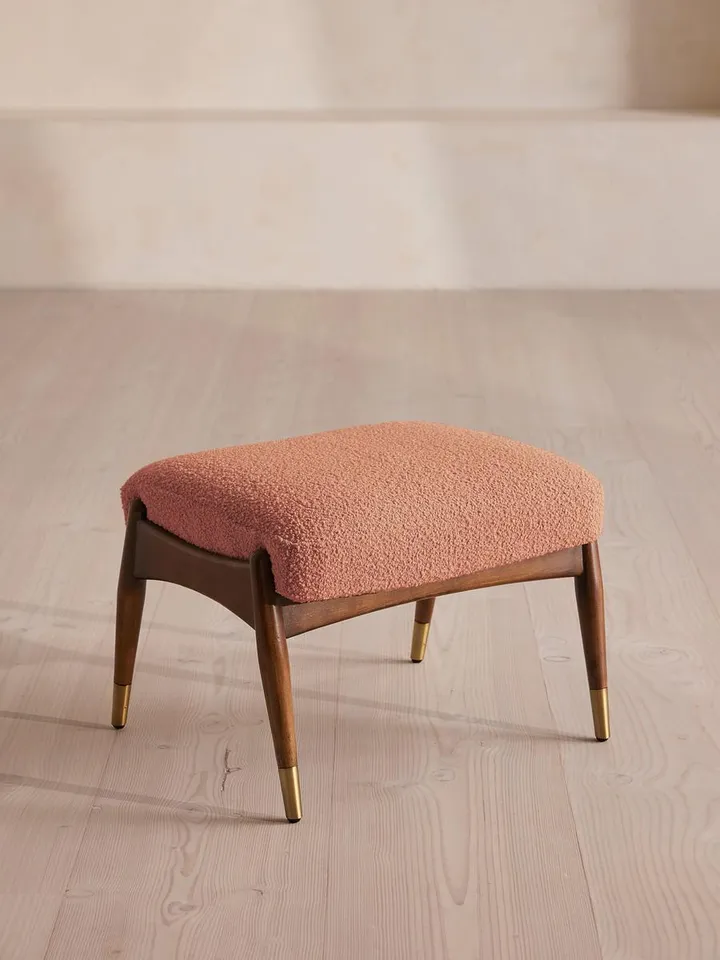 Theodore Footstool, Textured Wool Boucle, Coral, US